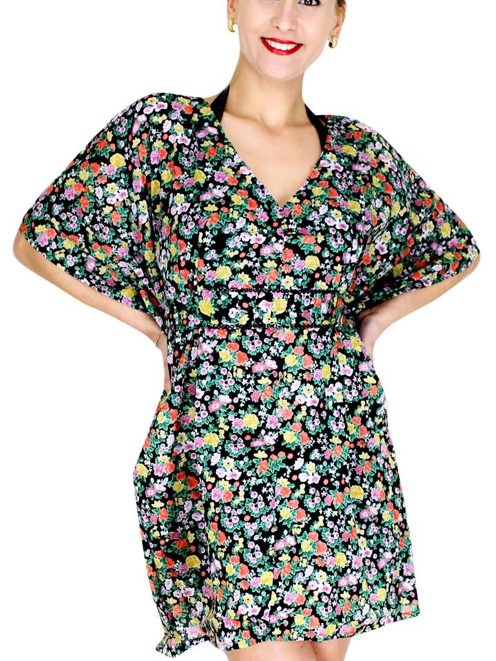 Ladies Cotton Floral Beachwear Bikini Swimsuit Casual Dress for wholesale by LA LEELA \ HAPPY BAY