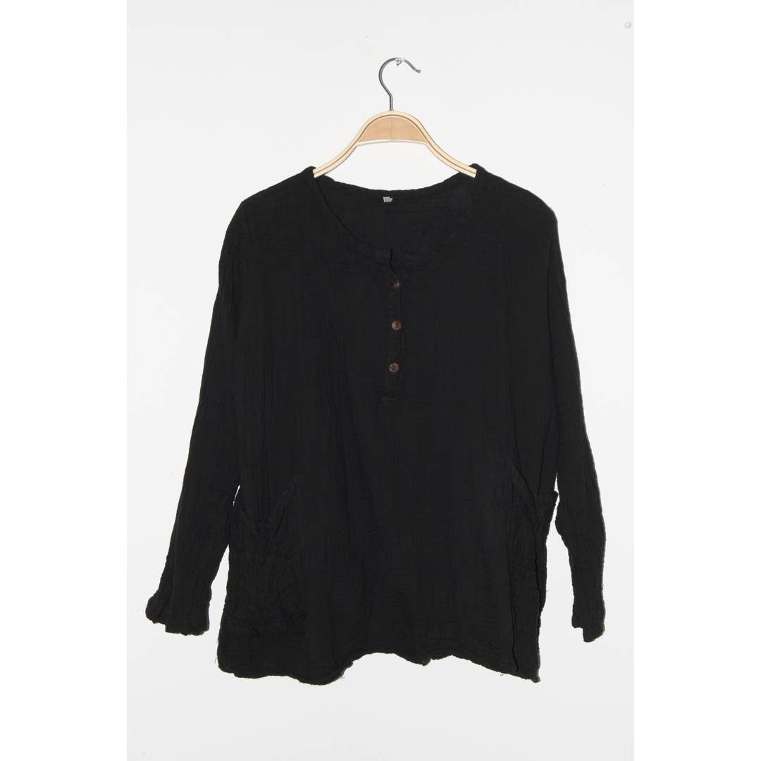 Thai Cotton Long Sleeve Two Pocket Top-05298 (S/M, L/X) for wholesale by Nusantara Inc.