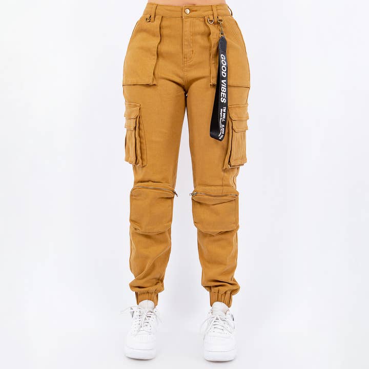 PANTALONI DA JOGGING CON TASCA A CERNIERA A VITA ALTA-RJJ5764 per la vendita all'ingrosso da parte di American Bazi