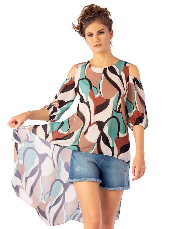 ZUMBI Fashion Store - Wholesale Tunic - Women's - Asymmetrical chiffon tunic with geometric print