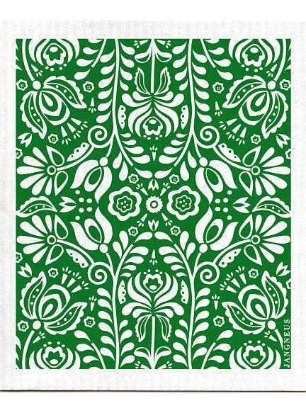 Swedish Dishcloth - Scandi Bloom - Dark Green for wholesale by Jangneus