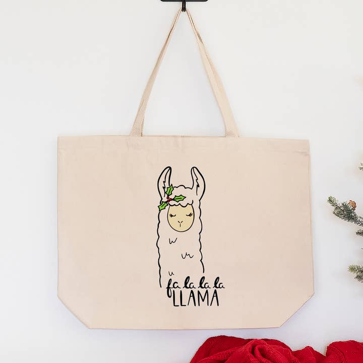 Sac fourre-tout de Noël Fa La La LLama 2 TAILLES pour la vente par Love You a Latte Shop
