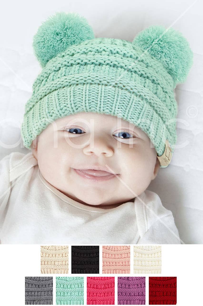 Hana - Venta al por mayor Gorro de lana - Niños - Gorro de punto C.C Baby con pompones dobles3