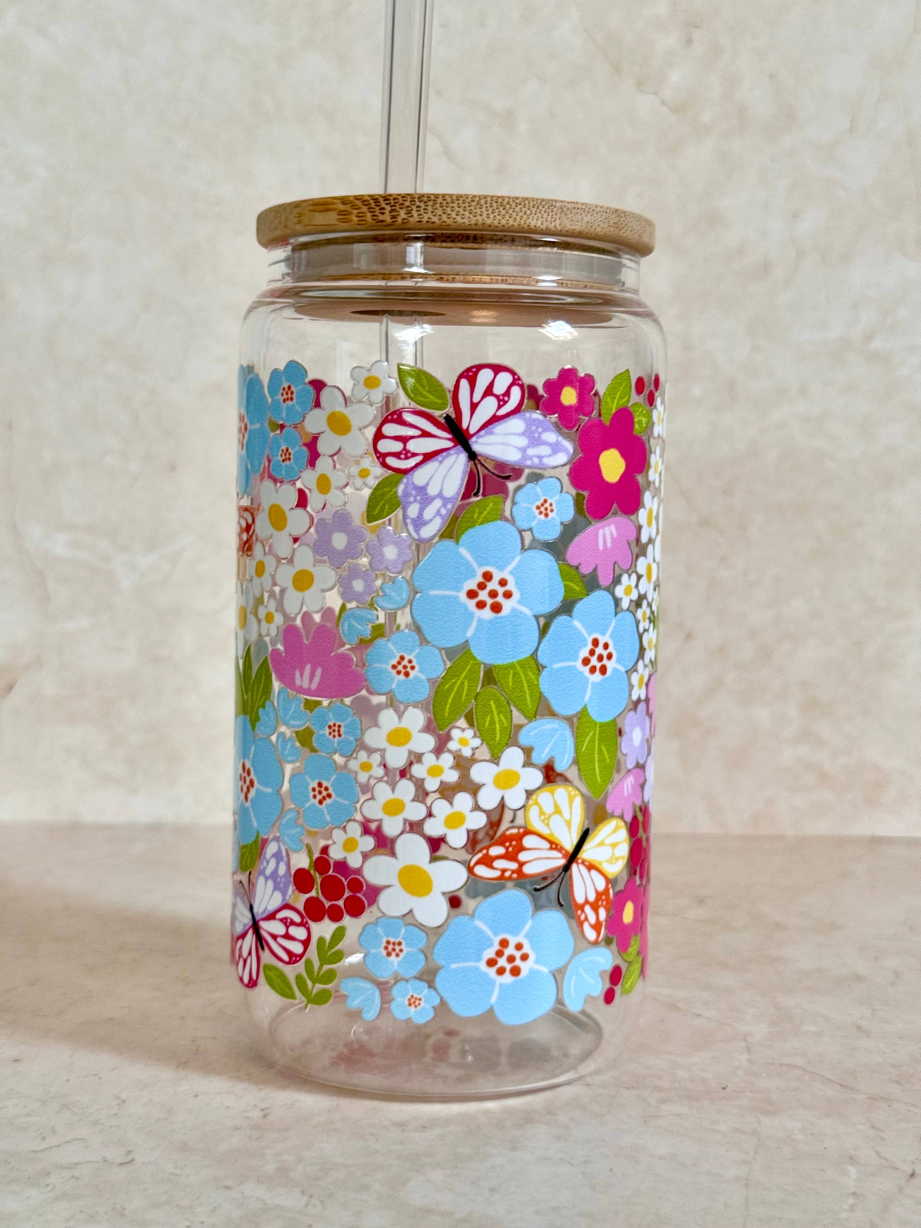 the cute cloud – wholesale Drinking glass/cup – Colorful Garden Glass Tumbler With Bamboo Lid & Glass Straw3