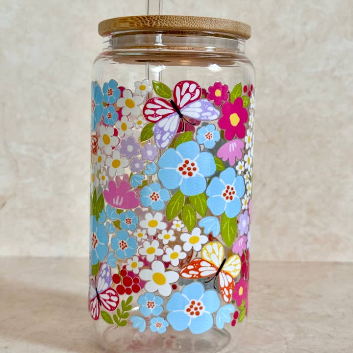 the cute cloud – wholesale Drinking glass/cup – Colorful Garden Glass Tumbler With Bamboo Lid & Glass Straw3