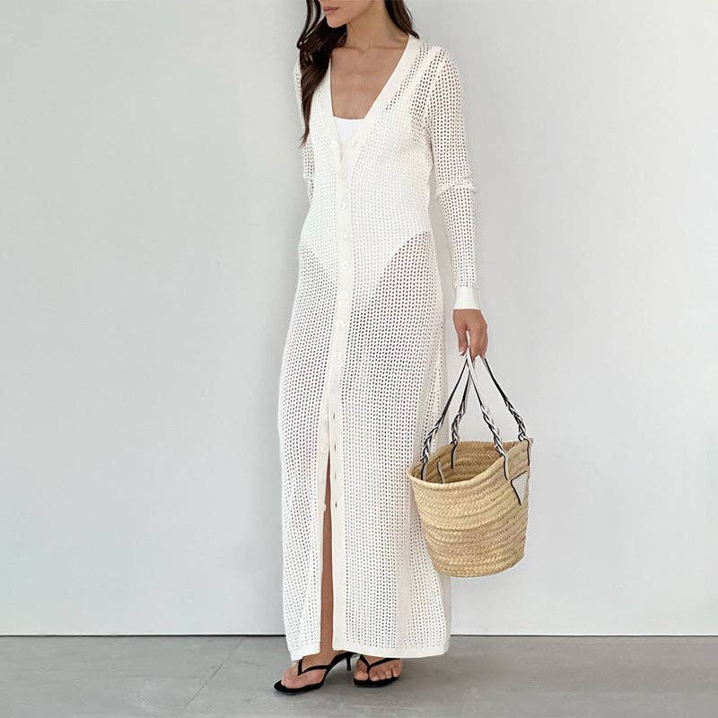 Hvid Ensfarvet Udskåret Kjole Cover Up DP25C518 for engroshandel på Faire0