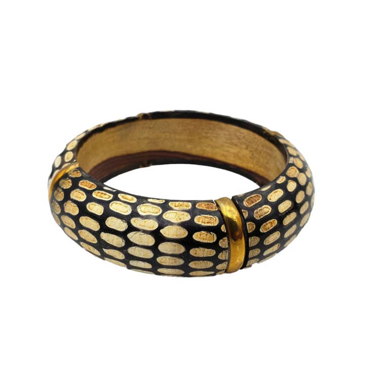 Treasure Jewelry - Wholesale Bangle Bracelet - Buffalo Horn Bangle Animal Print Bangle with Brass Accents1