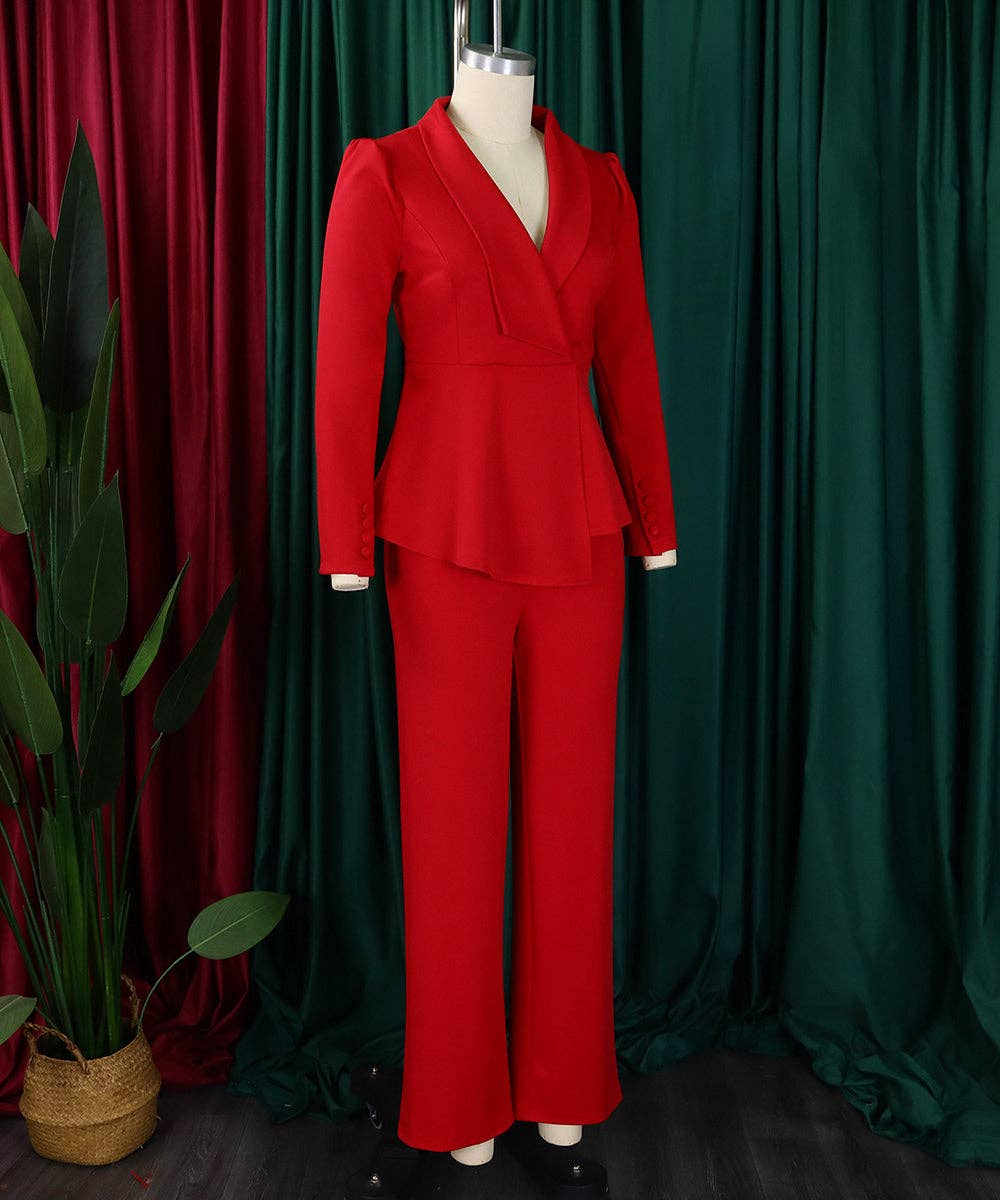 Aria Romance - Wholesale Suit Set - Women's - Ruffled Sleeve Wide-Leg Trouser Set10