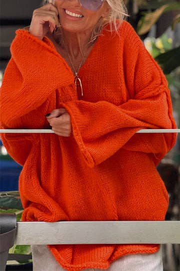 Rosa Clothing - Wholesale Tunic Sweater - Women's - rizz slouchy v-neck flare sleeve knit sweater jumper12