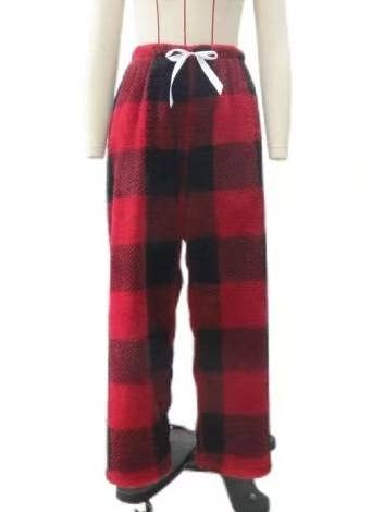 HIDDENBRAND - Wholesale Pants - Women's - Flannel Plaid Print Fleece Lounge Pants