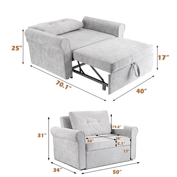 VIVZONE - Wholesale Sofa - Rolled Arm Convertible Sleeper Sofa With Cushions5