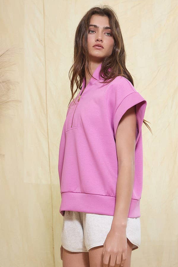 BUCKETLIST INC - Wholesale Sweatshirt - Women's - IT2154-1 Short Sleeve Half Zip-Up Scuba Sweatshirts18