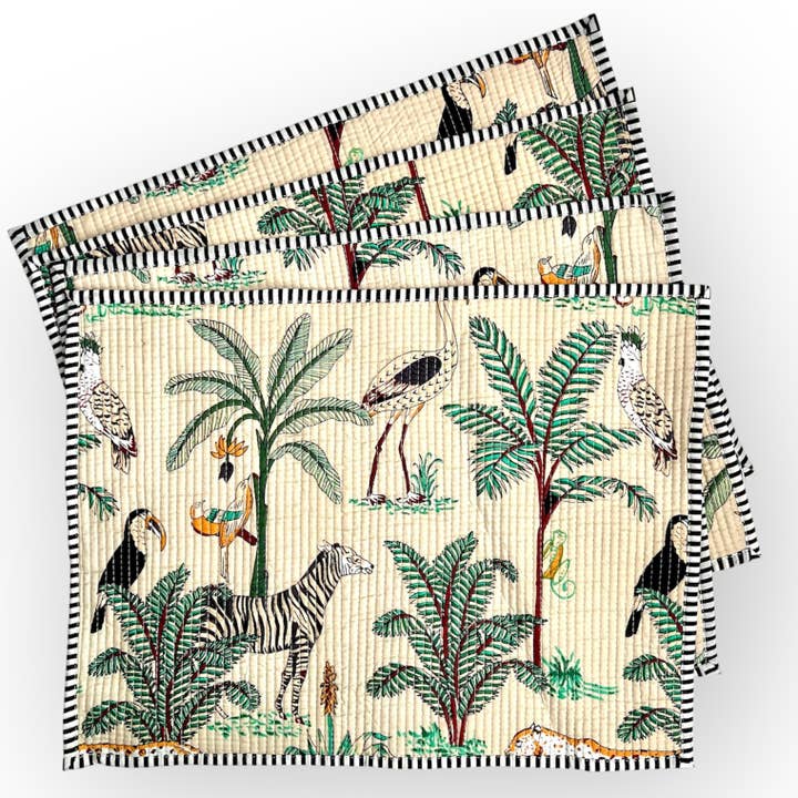 PACIFIC & ROSE TEXTILES - Wholesale Placemat - Placemats, Ivory Jungle, Set of 4 5