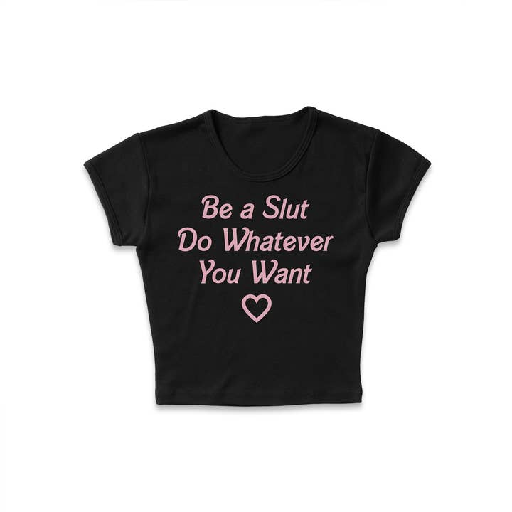 Solid Black Blend Be A Slut Micro Rib Baby Tee for wholesale on Faire0
