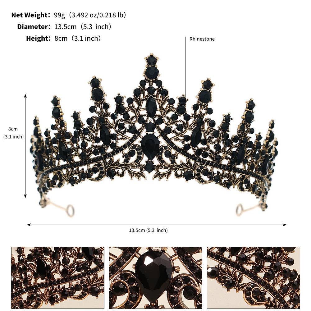 Tourtiwi - Wholesale Tiara - Women's - Obsidian Tiara Rhinestone Alloy Headdress Black Crown24