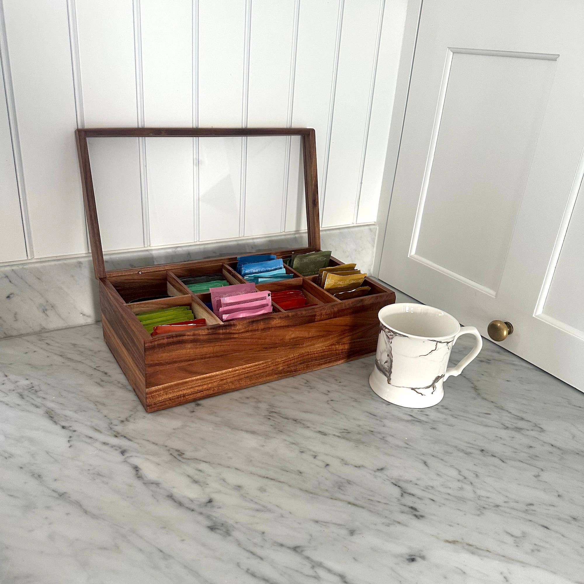 Fox Run Brands - Wholesale Cube Storage - Ironwood Cornwall Tea Box, 8 Compartments, 13.75"x7.5"x4.75"1