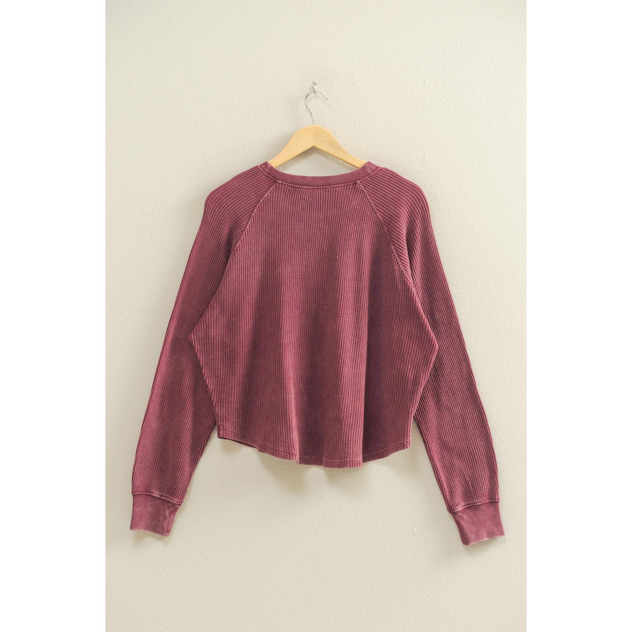 Double Zero - Wholesale Sweatshirt - Women's - Mineral Washed Henley Waffle Raglan Sleeve Top26