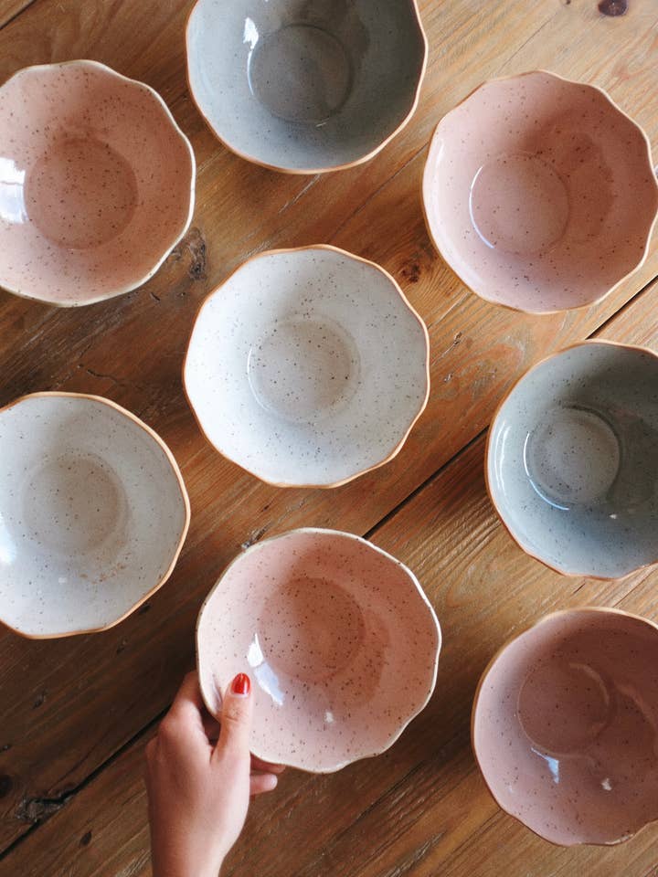 Handmade ceramic stoneware bowls with waves for wholesale by Ohyoko ceramics