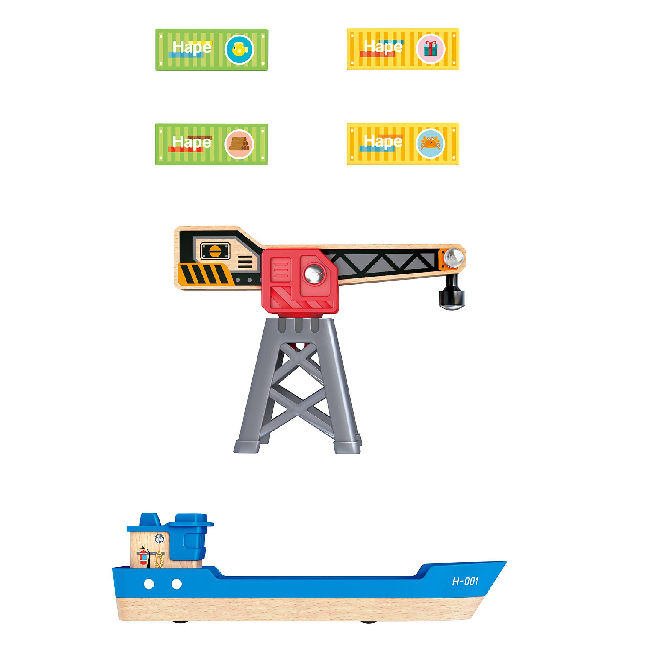 Hape Toys - Vente Lot de jouets – enfant - Navire de charge et grue3