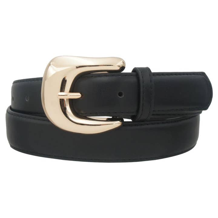 classic belt featuring a bold gold-tone buckle IW-28025 for wholesale by Oblige by G