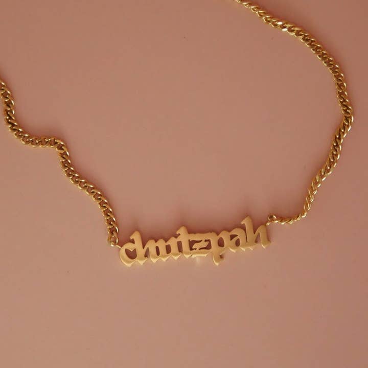Mamaleh Jewelry - Wholesale Pendant/Charm Necklace - Chutzpah Blackletter Necklace4
