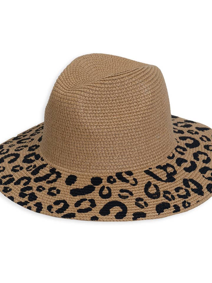Magid Straw Leopard Print Brim Panama Hat for wholesale by Magid
