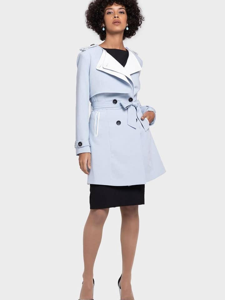 Blue White Trench Coat for wholesale by LBV Fashion
