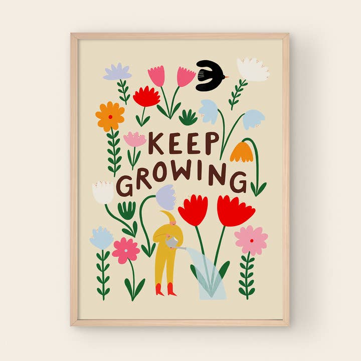 Keep Growing Art Print | Children's | Floral | Typography for wholesale by Little Black Cat Illustrated Goods