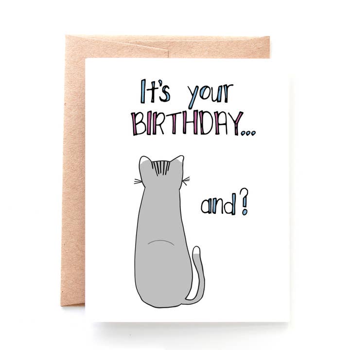 Supposed To Care, Cat Birthday Card, Funny Snarky Cat Card for wholesale by Yellow Daisy Paper Co.