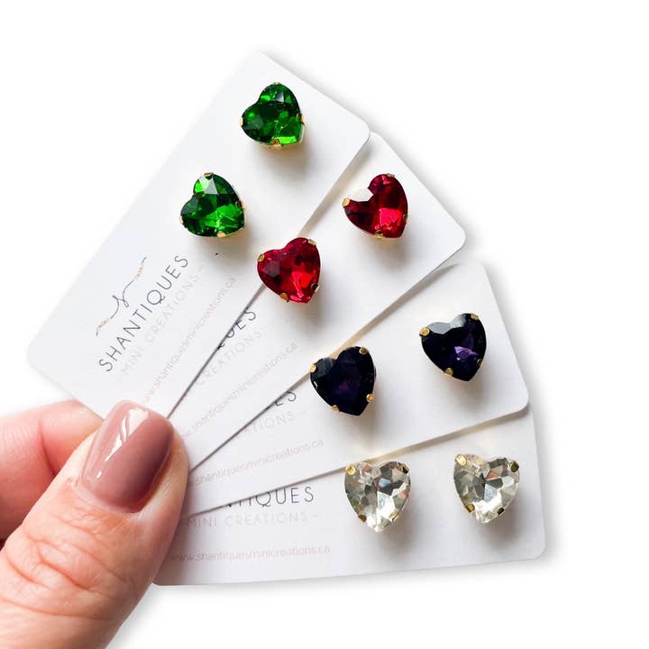 Earrings - Rhinestone hearts for wholesale by Shantiques Mini Creations