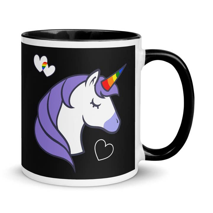 Rainbow Unicorn Black Mug with Color Inside for wholesale by Lady Liberty & Co.
