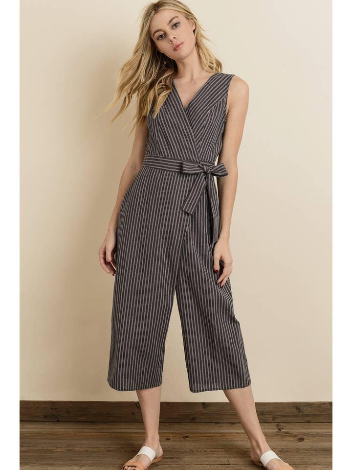 Dress Forum - Wholesale Jumpsuit - Women's - FP3198 Double-Stripe Surplice Cropped Jumpsuit