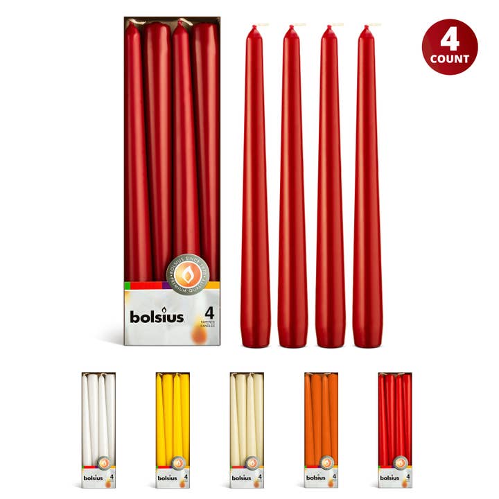 BOLSIUS - Wholesale Tapered Candle/Candlestick - Tall 10 Inch Taper Candles 4 Pack - Wedding, Decorative, Holiday, Colored Unscented Taper Candles48