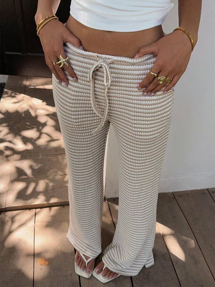 Casual striped wide-leg flared knit pants for wholesale by Rosa Clothing