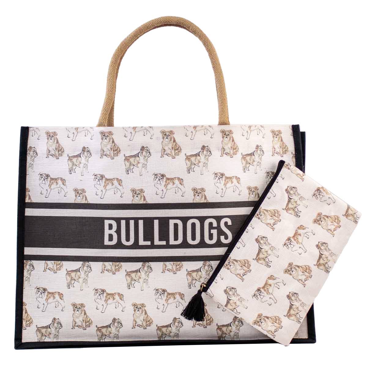 The Royal Standard - Wholesale Tote Bag - Women's - Forever Bulldog Juco Tote Bag   Black/White/Multi   19x14x7.51