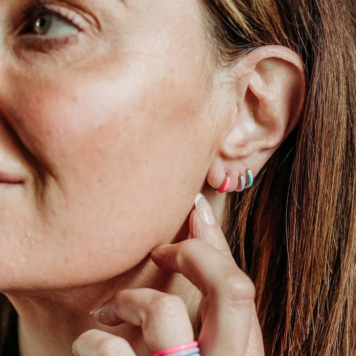 Claire Hill Designs - Wholesale Huggie Earrings - Lavender Enamel Gold Huggie Earrings2