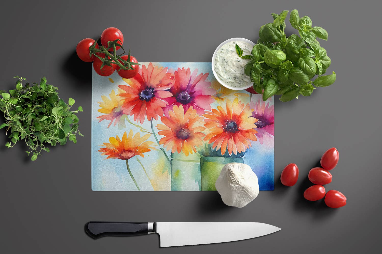 Caroline's Treasures - Wholesale Cutting Board - Gerbera Daisies in Watercolor Glass Cutting Board Large1