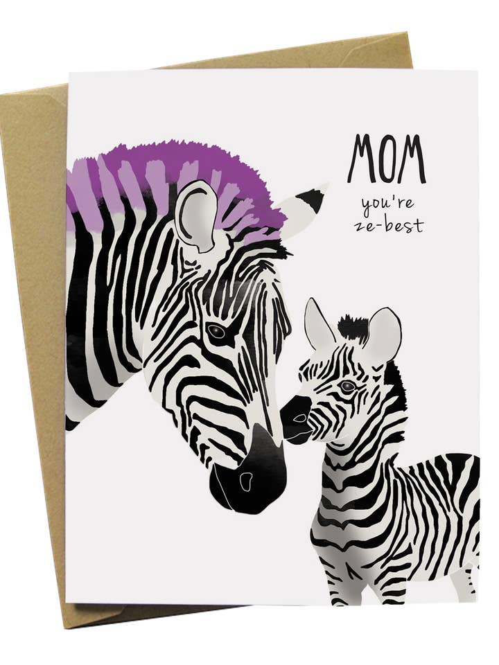 Mom Zebra Mother's Day Greeting Card for wholesale by Paper Wolf Design