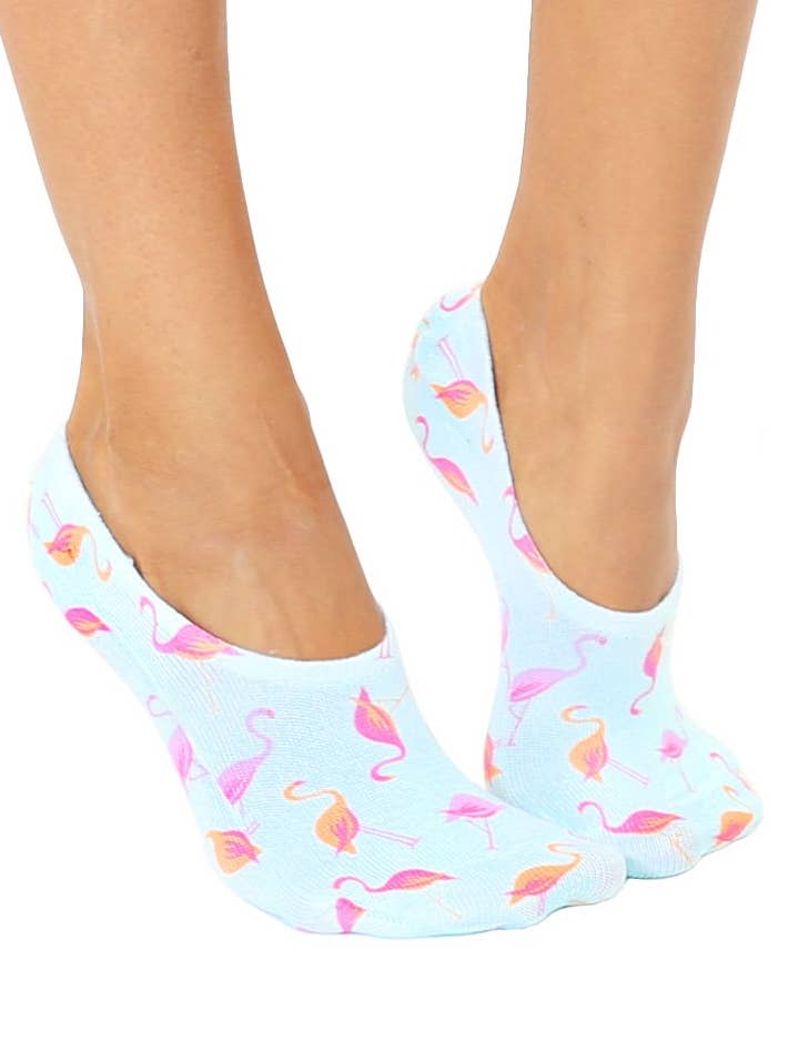 Living Royal - Wholesale Socks - Unisex - No-Show Liner Socks - Multi-Colored Flamingos - Light Blue1