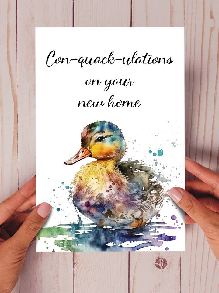 Con-quack-ulations on your new home - funny duck card for wholesale by Homemade Hollydays Wholesale