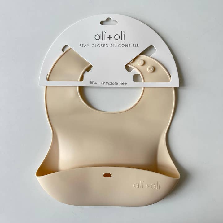 Ali+Oli - Wholesale Bib - Baby - Silicone Baby Bib Roll Up & Stay Closed - (Sand)2