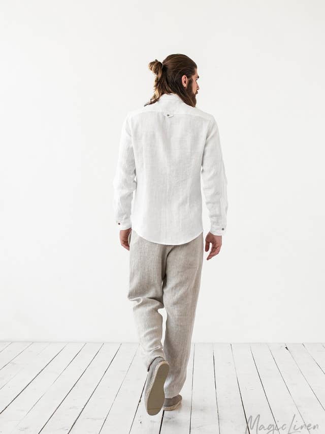 Natural melange Men's linen pants Palermo for wholesale on Faire1