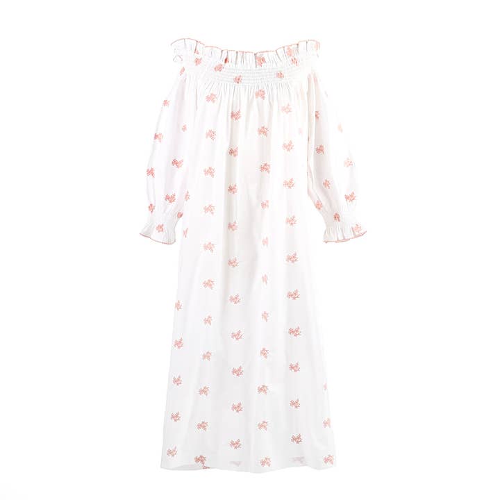 NANCY COTTON EMBROIDERED LONG SLEEVE NIGHTGOWN for wholesale by Lenora