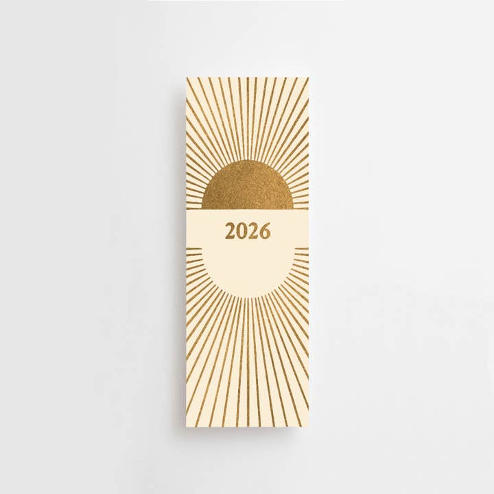 Anna Cosma - Wholesale Bookmark - 2026 BOOKMARK WITH CALENDAR ON THE BACK - GOLD FOIL SUN 1