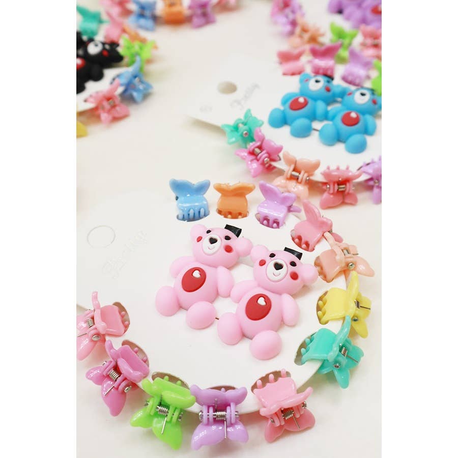MIX COLOR Bear and Butterfly mini Hair Clip Set for wholesale on Faire2