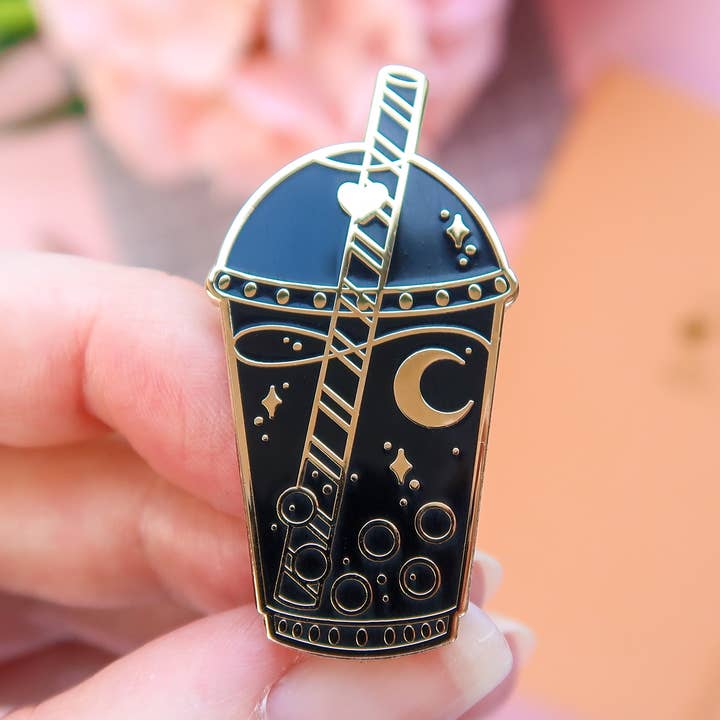 Black Celestial Boba Enamel Pin for wholesale by Lula Rocks