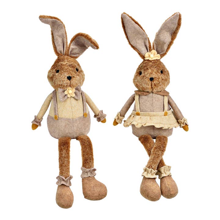 Edge-sitting rabbit made of textile, set of 2, brown (W/H/D) 22x50x15cm for wholesale by Wurm