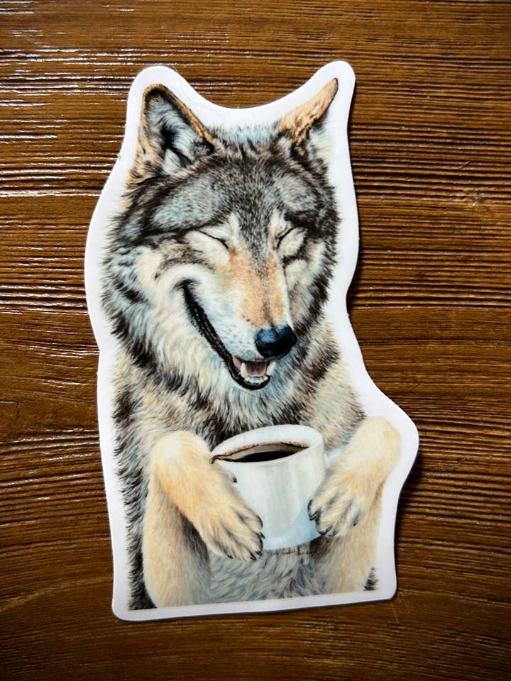 Vargkaffe Klistermärke: 3" Vinyldekal för Inomhus-/Utomhusbruk för wholesale av Holly Simental