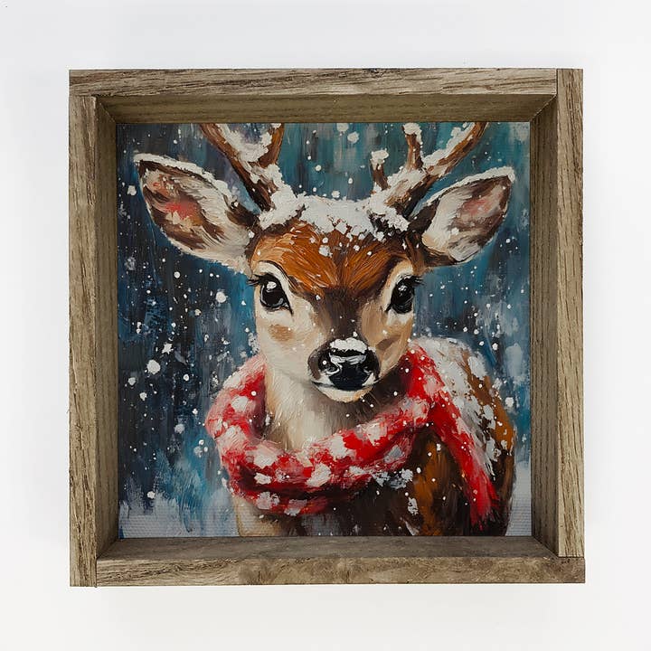 Hirsch im Schal - Berghütte Winterdekoration - Weihnachtskunst für den Großhandel von Hangout Home