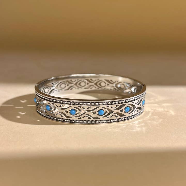 COSMOS - Vente Bracelet manchette - Bracelet en acier inoxydable manchette avec pierre turquoise1